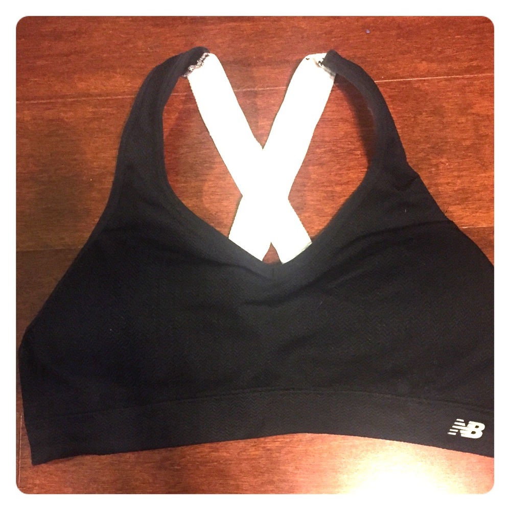 New Balance Black/White Sports Bra w/ Crosses Back